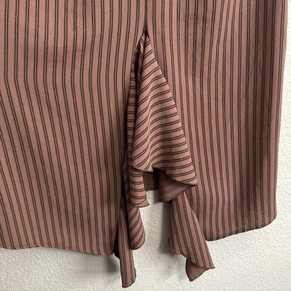 Zara Ruffled Ruched Dress V Neck Short Sleeve Brown Black Stripes Size Small - Picture 6 of 11